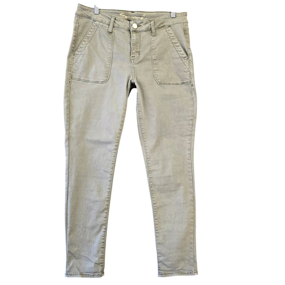 Utility Seven7 Green Olive Skinny Jeans Ankle Stretch Zip Y2k Denim Women Size 8